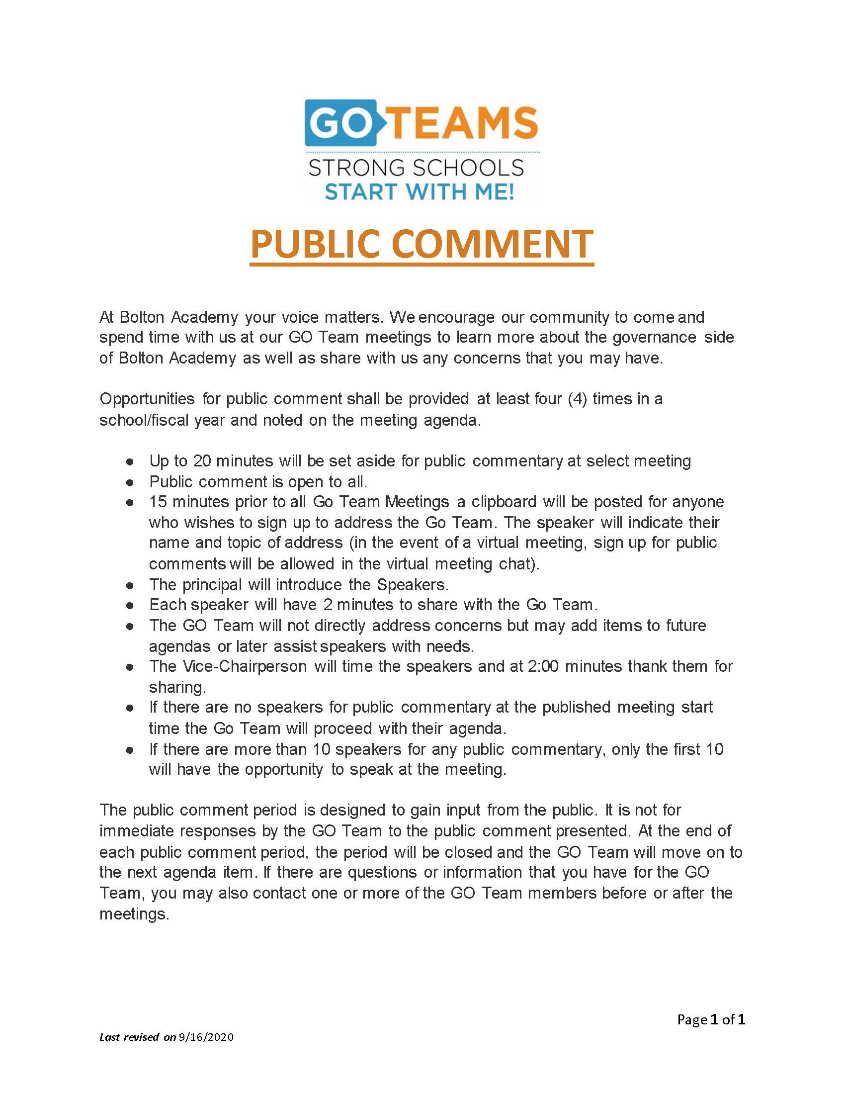 Public Comment Protocol